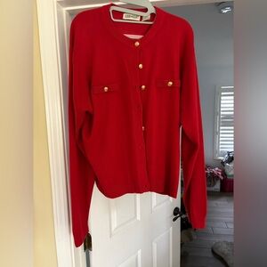 Vtg Kerri & Kelsey Red LS Cardigan Sweater Womens XL Gold Buttons 90s Y2K Soft
